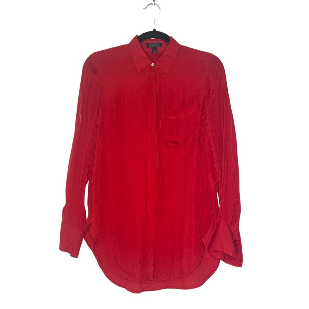 J. Crew Red Silk Blouse Size 2